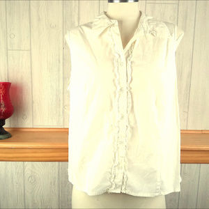 Ruffled Sleeveless White Button Blouse Summer